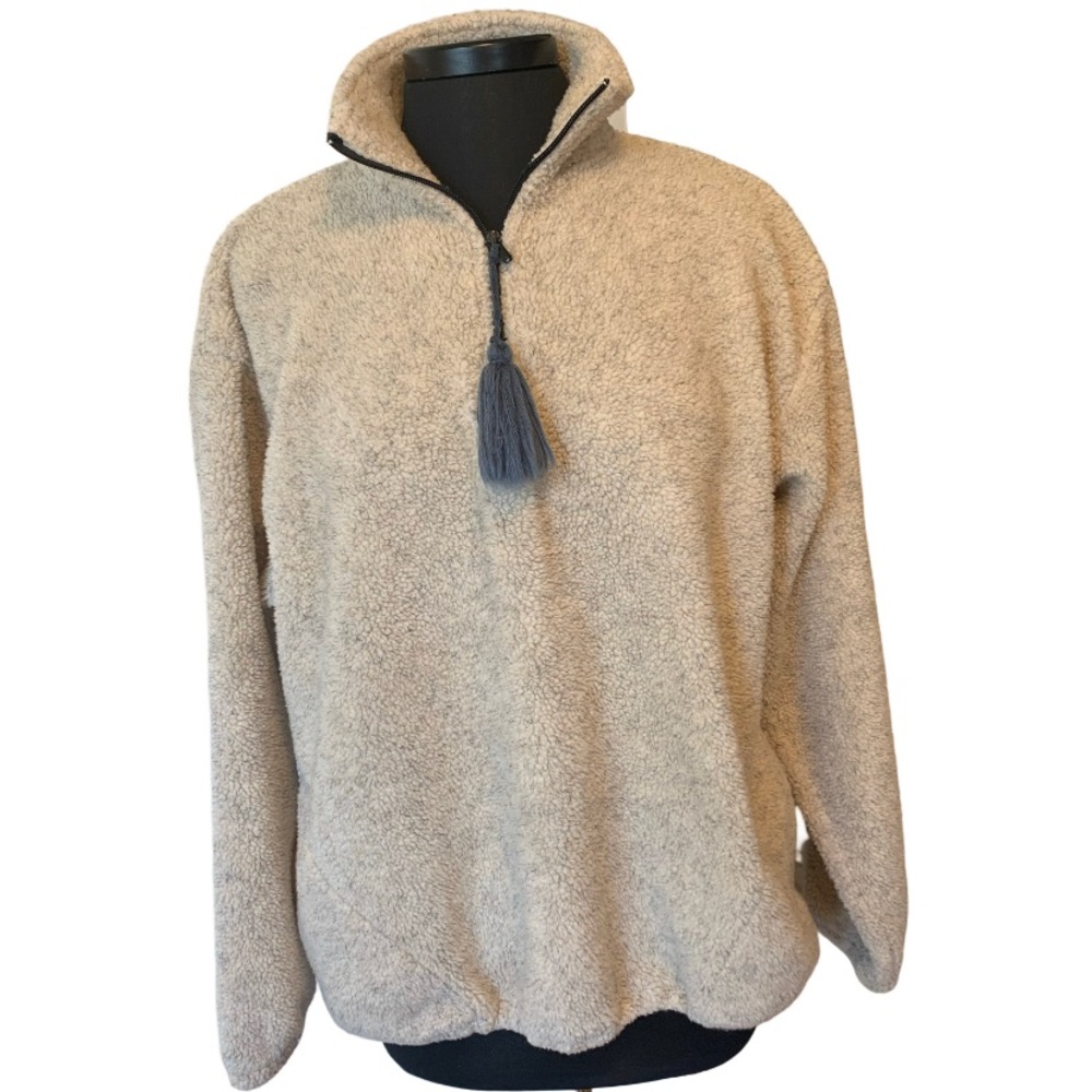 Black Mountain Outdoor Teddy Fleece Pullover Quarter Zip Tan Neutral